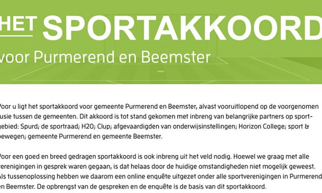 Sportakkoord voor gemeente Purmerend en Beemster 2020