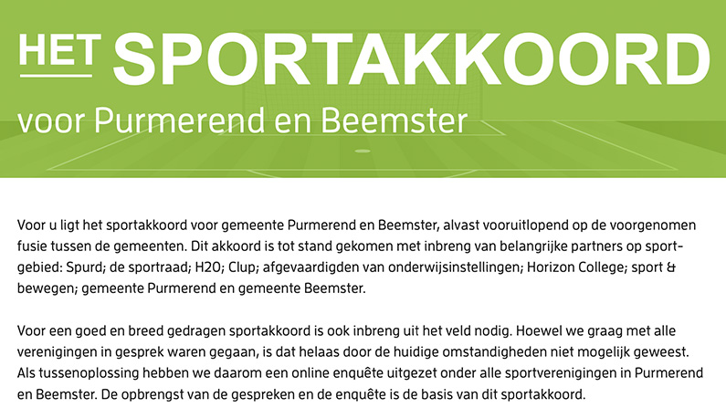 Sportakkoord voor gemeente Purmerend en Beemster 2020